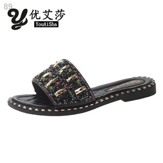 ▲✚►Outdoor Slippers Flat Outdoor Slippers Flat Sandals with Rhinestones for Women
