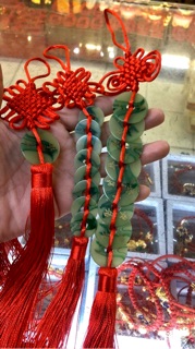 White / Jadeite Green Coin Red Tassel with Lucky Knot Hanging Car Door Window Decor (7)
