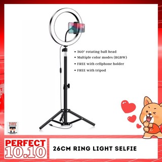 10"/26cm Ring Light Selfie Photo Studio Photography Dimmable With Tripod Stand & Phone Holder