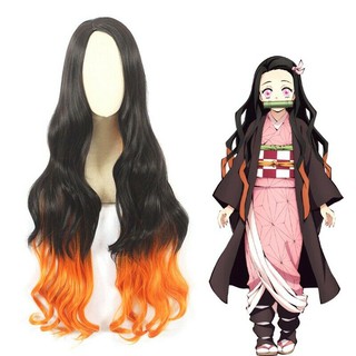 1x Demon Slayer: Kimetsu no Yaiba Kamado Nezuko Long Curly Cosplay Anime Wig New