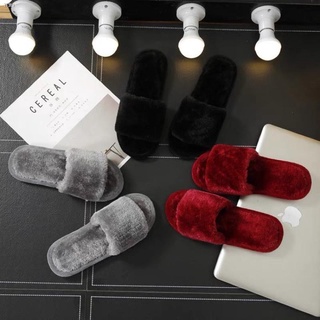 Itinatampok❖☽Korean style ladies plush one-word indoor slippers fashion slipper