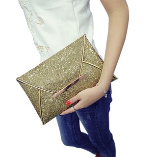 Women Clutch Bag Solid Color Leather Glitter Purse Handbag