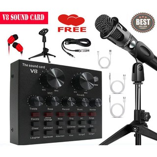 microphone✕❣♠V8 Bluetooth Audio USB Headset Microphone Webcast Live Sound Card for Phone / Computer