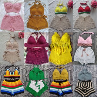 Crochet terno top + shorts/skirt