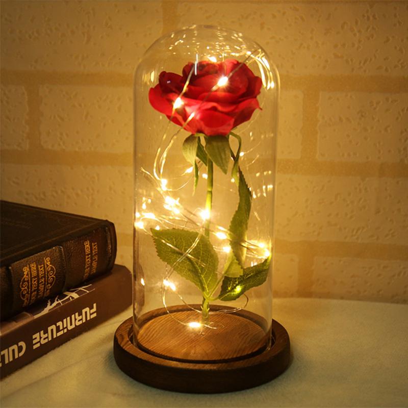 Valentine's Gifts Beauty and Beast Rose Flower Light Glass