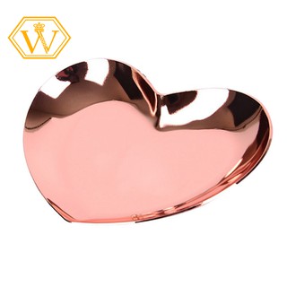 【W】Heart Shaped Jewelry Serving Plate Metal Tray Storage Rose Gold