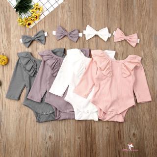 ❤XZQ-Newborn Baby Girl Autumn Clothes Ruffle Solid Long