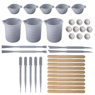 1 Set DIY Epoxy Resin Tools Measure Cups Silicone Cup Mix Stick Wooden Sticks Dropper Adjustment Adjuster Jewelry Making Handmade Professional Materials Accessories (1)