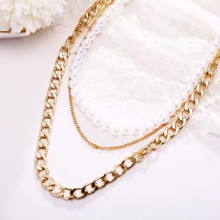 Personalized Retro Pearl Gold Multilayer Chain Elegant Necklace Choker Necklaces Women Accessories Gift (2)