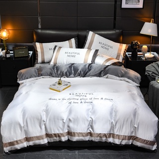Luxury Ice Silk Duvet Cover Set Pillowcases Sheet Bedding Bed 4pcs Set spMR
