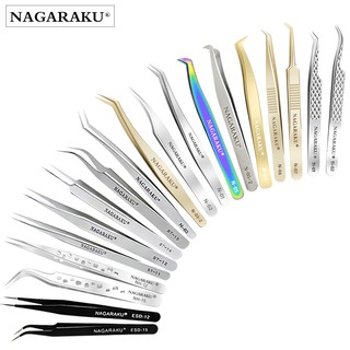NAGARAKU Stainless Steel Straight Curved Nail Tools Eyelash Extension Tweezers eyelashes