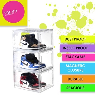 NEW All Clear stackable / Foldable Magnetic Shoe Box shoe organizer (side drop)