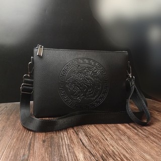 Men Bags◊♈✈♙﹍Gucci same style men bag leather bag Clutch tiger head real soft leather clutch black t