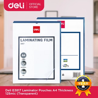 Deli Laminator Pouches A4 Thickness 125mic E3817 Transparent