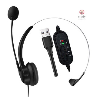 Call Center Headset With Microphone Over-Head Single-Sided Headphone USB Corded with Adjustable Microphone Mute Volume Control Button for Office Desktop Computer PC Laptop