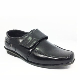 School Leather Shoes Velcro Strap Black for Boys (Size 30 - 35) #FM633-9
