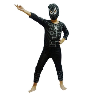 Boys Black Spiderman Costume Kid Clothing Set Top+Pants+Mask (5)