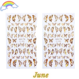 JUNE New 3D Butterfly Gold Silver Holographic Nail Stickers Nail Decals DIY Manicure Hot Nail Art Adhesive