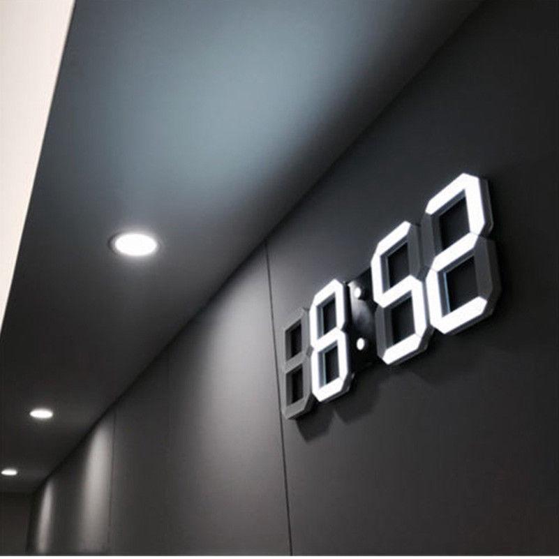 Modern Digital 3D White LED Wall Clock Alarm Clock12/24 Hour