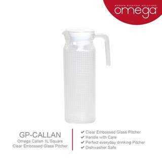 Omega Houseware Callan 1 Liter Square Clear Embossed Glass Pitcher