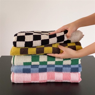 Color Matching Retro Checkerboard Plaid Towel Face Towel Household Absorbent Facial Towel Bath Towel Gift (1)