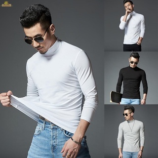 Men Thermal Long Sleeve Turtle Neck Shirt Pullover Winter Solid