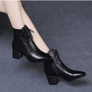 High heels✷❧❦Rainbow dragon collar real soft leather thick heel high heel new style short boots wome (1)