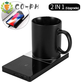2 In 1 Heating Mug Cup Warmer Electric Wireless Charger for Home Office Coffee Milk