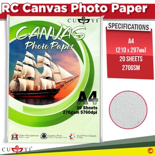 CUYI 270GSM RESIN COATED CANVAS PHOTO PAPER A4 SIZE (20 SHEETS PER PACK)