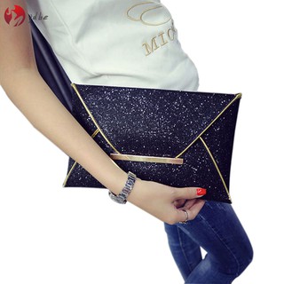 ❀JDBE❀ Simple Fashion Women Envelope Clutch Bag Solid Color Leather Glitter Purse Party Delicate Han (5)