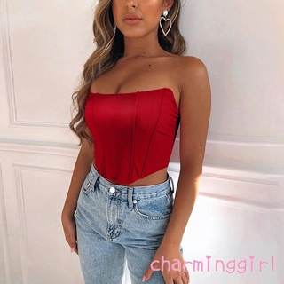 ℒℴѵℯ~Women´s Bright Satin Tube Top Summer Fashion Sexy Off Shoulder Backless Cropped Top (4)