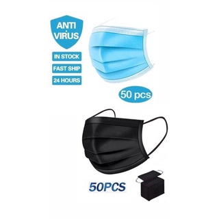 50pcs Disposable Surgical 3ply Face Mask | Excellent Quality Black and White Disposable Facemask