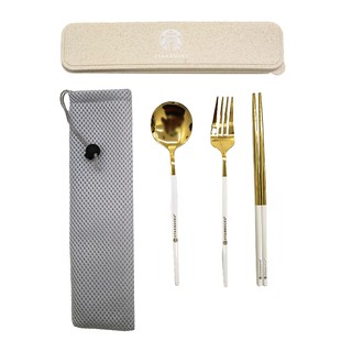 DNG.PH Starbucks outdoor riding portable 304 stainless steel tableware set chopsticks spoon fork
