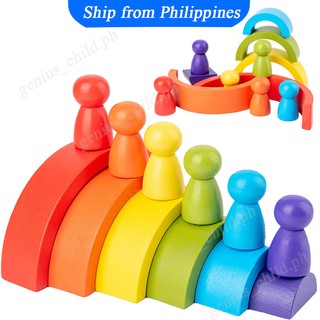 Wooden Block Rainbow Stacker Montessori Toddler Wooden Toys Educational Toys for Kids Baby