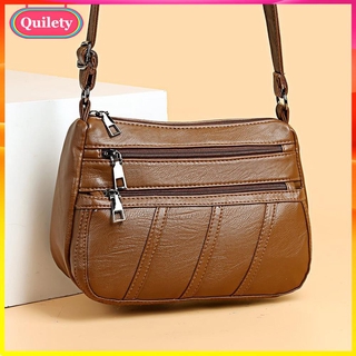 Women PU Shoulder Bag Multi-pocket Mother Solid Crossbody Handbag (Brown)