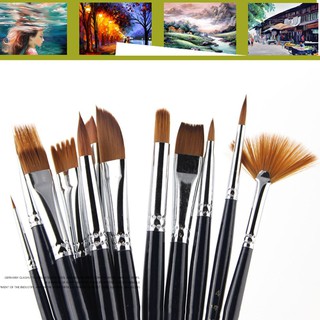 12Pcs Paint Brushes Set Nylon Hair Painting Brush Variety Style Short Rod Oil Acrylic Brush Watercolor Pen Art Supplies (6)