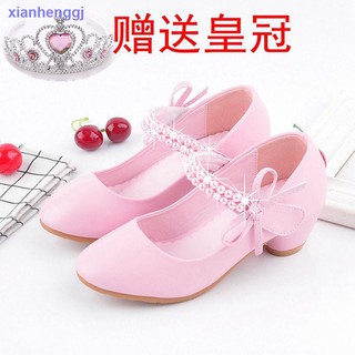 Spring and autumn girls single shoes leather leather shoes children high heels little girls bow princess shoes 2021 new shoes