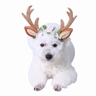 TAYLOR1 Reindeer Cat Accessories Cap Christmas Hat Costume Dog Headwear Elk Antler Dress Up Party Pet Supplies Xmas Outfits Hat for Small Big Dog Hair Grooming Accessories (4)