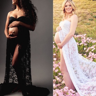 ○๑Couples Maternity Photography Lace Dress Props Maxi Maternity Gown Fancy shooting photo summer pre