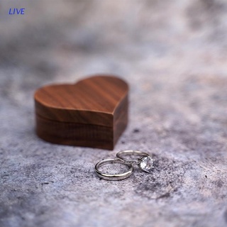 LIVE Heart Shaped Walnut Wood Ring Box Proposal Engagement Ring Holder Velvet Soft Interior Jewelry Ring Earrings Wooden Box
