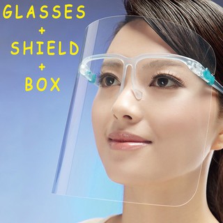 COD - GLASSES+FACE SHIELD+BOX ] WATERPROOF AND ANTI-FOG FACE SHIELD PROTECTIVE VIRUS FACE SHIELD