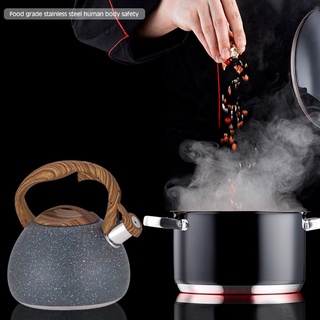 Honghaozidian stationery store Stainless steel whistling kettle with wood grain handle colorful European style hotel antique whistling kettle flat-bottomed tea kettle