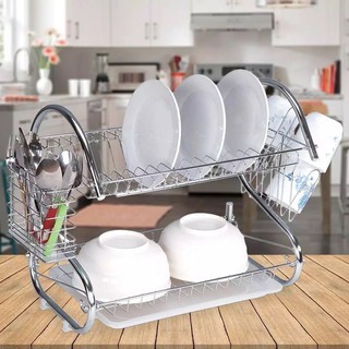 Stainless Steel Double Layer Dish Drainer Plate Bowel Cup Cutlery Dryer Drip Tray Storage Rack