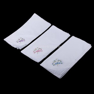 12pcs Women's White Flower Embroidery Cotton Lace Handkerchiefs Hanky #3 (8)