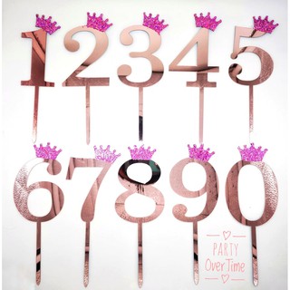Rose Gold Acrylic Number with Glitter Crown Cake Topper Party Decor