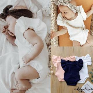 ➤♕❀❤Newborn Baby Girl Cotton Fly Short Sleeve Romper Solid Summer Clothes