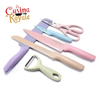 Corrugated Knife Set 6 PCS Pastel Colors Stainless Steel Chef Knife Bread Knife Cleaver Scissors COD