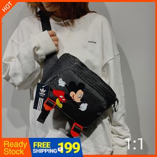 Korean Mickey Canvas Bag Adidas Female Cartoon Shoulder Backpack Fashion Crossbody Chest Bag Couple 2020 New Disney Wild Shoulder Bag Style Excellent Quality Belt Bag Waist Bag Phone Pouch Purse Belt Bag (1)
