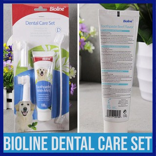 Bioline All in One Dental Care Pet Set Includes Toothbrush and Toothpaste (Beef or Mint) (1)
