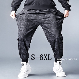S-6XL plus size Korean camouflage sports casual trousers jogging pants for men high elasticity nine-point pants elastic waist comfortable and breathable loose wide leg sweatpants jogger